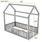 Lit cabane pour enfants, lit Montessori en bois avec barrière et porte, lit cabane complet avec toit pour filles et garçons