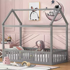 Lit cabane pour enfants, lit Montessori en bois avec barrière et porte, lit cabane complet avec toit pour filles et garçons