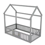 Lit cabane pour enfants, lit Montessori en bois avec barrière et porte, lit cabane complet avec toit pour filles et garçons