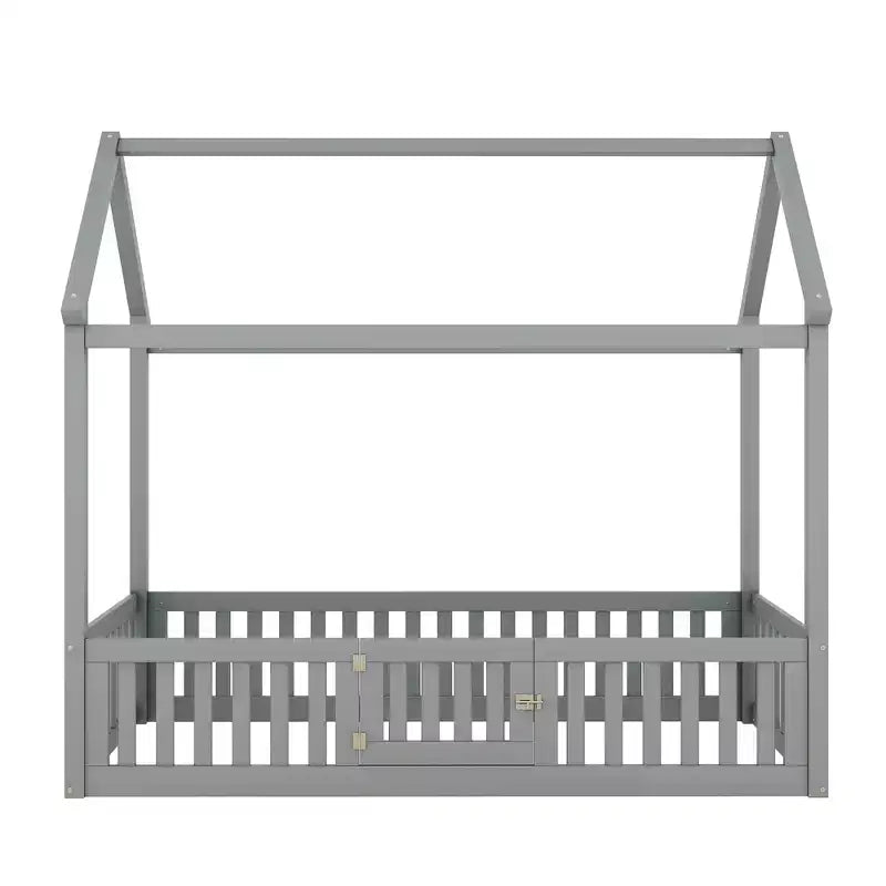 Lit cabane pour enfants, lit Montessori en bois avec barrière et porte, lit cabane complet avec toit pour filles et garçons