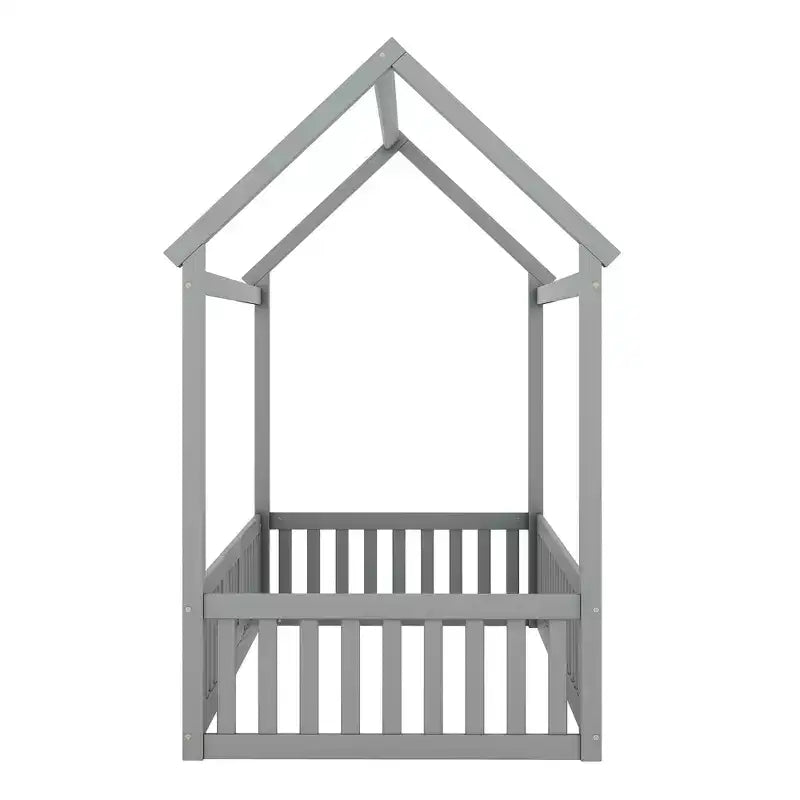 Lit cabane pour enfants, lit Montessori en bois avec barrière et porte, lit cabane complet avec toit pour filles et garçons