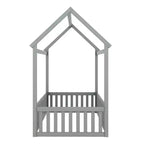 Lit cabane pour enfants, lit Montessori en bois avec barrière et porte, lit cabane complet avec toit pour filles et garçons