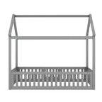 Lit cabane pour enfants, lit Montessori en bois avec barrière et porte, lit cabane complet avec toit pour filles et garçons