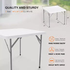 Table carrée carte blanche, pieds pliables de 86 cm, plateau de table complet, facile à installer et à ranger, pliable et portable pour l'intérieur et l'extérieur