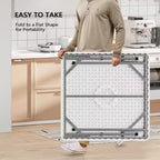 Table carrée carte blanche, pieds pliables de 86 cm, plateau de table complet, facile à installer et à ranger, pliable et portable pour l'intérieur et l'extérieur