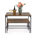FurnitureR 3-Piece Dining Table Set with 2 Benches, Space-Saving Kitchen & Dining Room Set for Home or Restaurant, Metal Frame and MDF Top, Brown