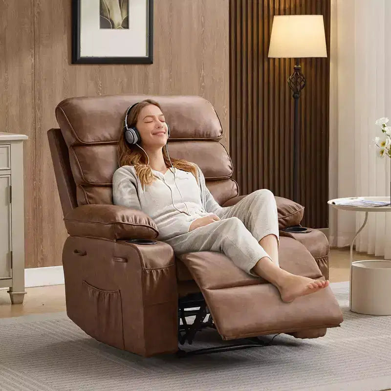 Fauteuil inclinable manuel extra large en cuir PU pour adultes avec massage et chauffage