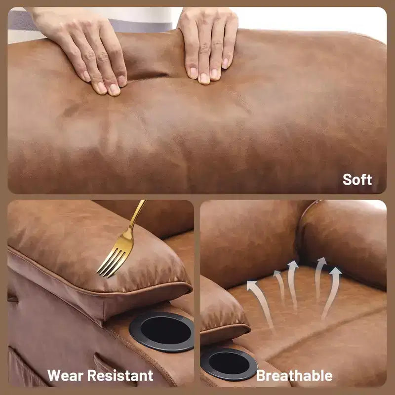 Fauteuil inclinable manuel extra large en cuir PU pour adultes avec massage et chauffage