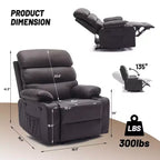 Fauteuil inclinable manuel extra large en cuir PU pour adultes avec massage et chauffage