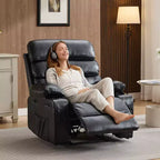 PU Leather Extra Wide Manual Recliner for Adults with Massage and Heat, Large Lazy Chair with 1.5X Sponge Comfort Arm and Back for Living Room