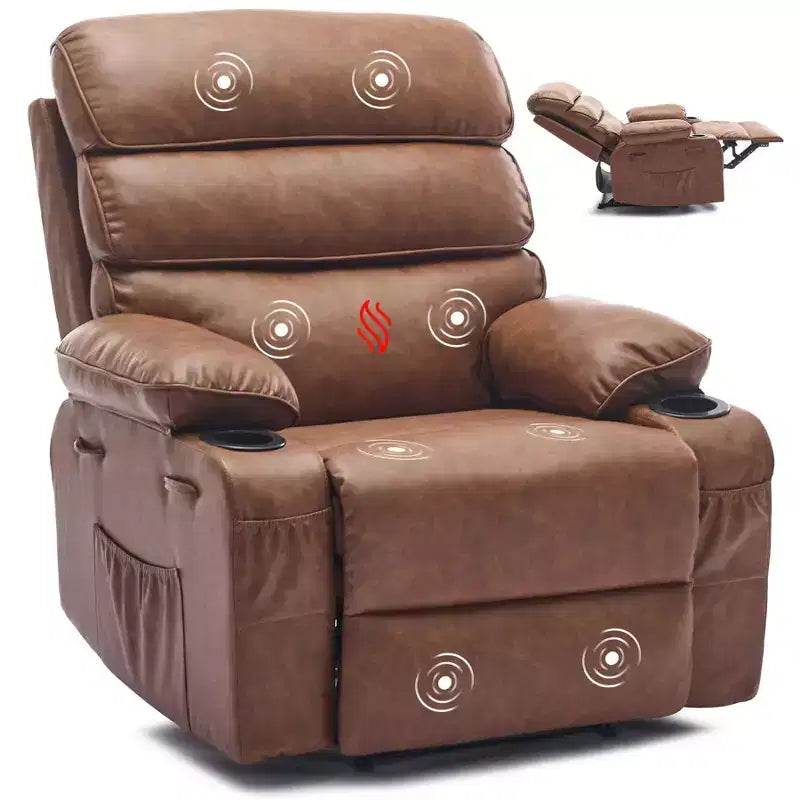 Fauteuil inclinable manuel extra large en cuir PU pour adultes avec massage et chauffage