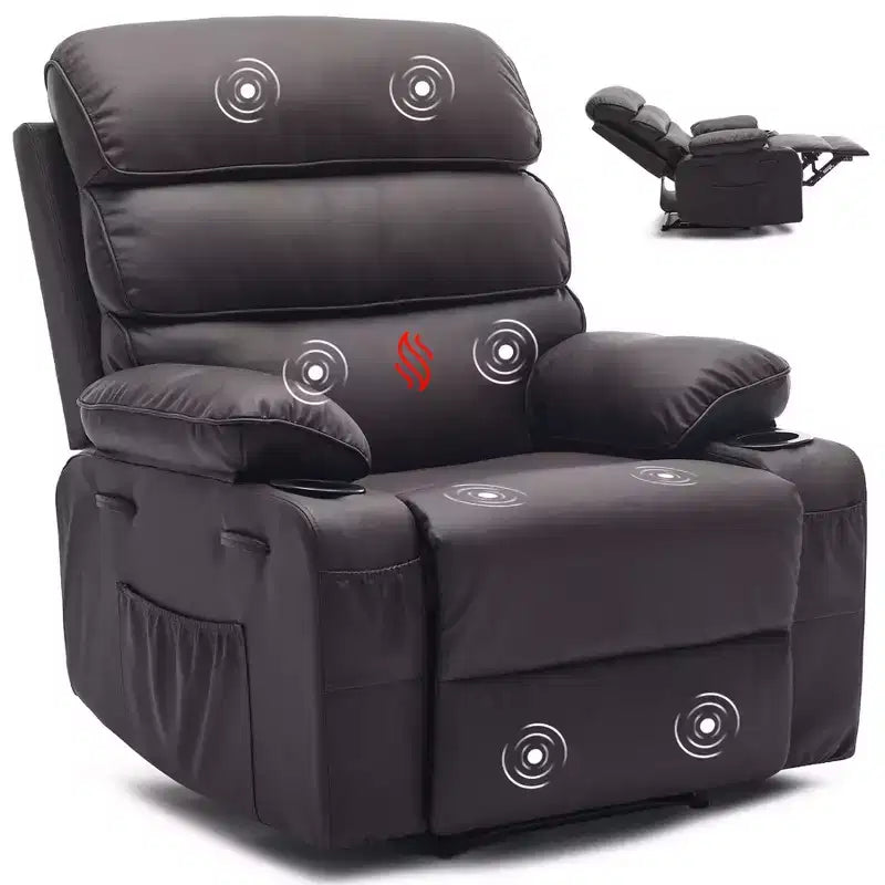 Fauteuil inclinable manuel extra large en cuir PU pour adultes avec massage et chauffage