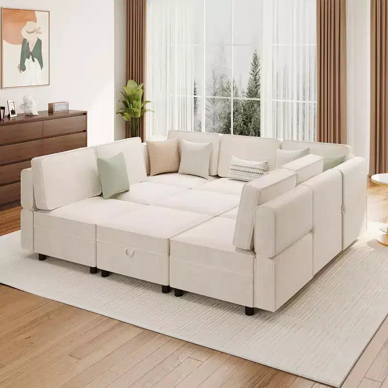 Canapé modulable 9 places, canapé d'angle avec pouf de rangement amovible, canapé-lit convertible adapté au salon