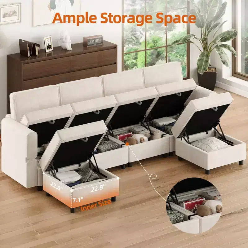 Canapé modulable 9 places, canapé d'angle avec pouf de rangement amovible, canapé-lit convertible adapté au salon