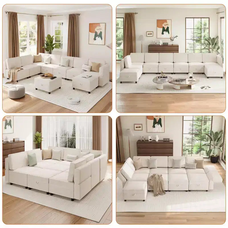 Canapé modulable 9 places, canapé d'angle avec pouf de rangement amovible, canapé-lit convertible adapté au salon