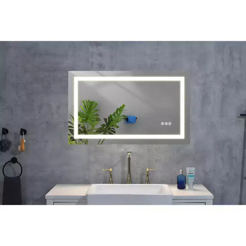 Miroir de salle de bain anti-buée avec mémoire et 3 couleurs, miroir de courtoisie avec intensité réglable en continu, miroir mural pour salle de bain, salon