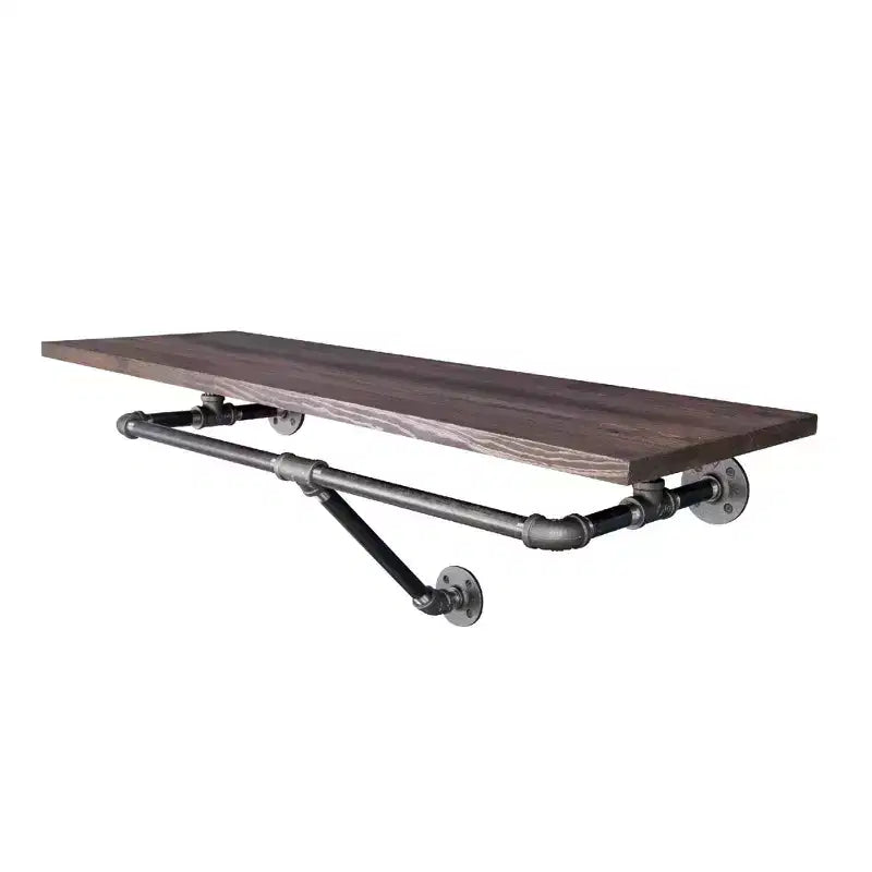 Pipe Decor 36 in. Wall Mounted Clothing Rack with Wood Shelf, Trail Brown