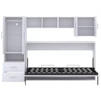 Lit mural escamotable Twin Size avec étagères de rangement et armoire, lit escamotable pliant avec table pour chambre à coucher ou chambre d'amis, blanc