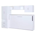 Lit mural escamotable Twin Size avec étagères de rangement et armoire, lit escamotable pliant avec table pour chambre à coucher ou chambre d'amis, blanc