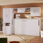 Lit mural escamotable Twin Size avec étagères de rangement et armoire, lit escamotable pliant avec table pour chambre à coucher ou chambre d'amis, blanc
