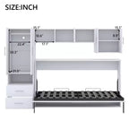 Lit mural escamotable Twin Size avec étagères de rangement et armoire, lit escamotable pliant avec table pour chambre à coucher ou chambre d'amis, blanc