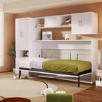 Lit mural escamotable Twin Size avec étagères de rangement et armoire, lit escamotable pliant avec table pour chambre à coucher ou chambre d'amis, blanc