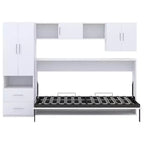 Lit mural escamotable Twin Size avec étagères de rangement et armoire, lit escamotable pliant avec table pour chambre à coucher ou chambre d'amis, blanc