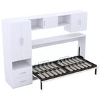 Lit mural escamotable Twin Size avec étagères de rangement et armoire, lit escamotable pliant avec table pour chambre à coucher ou chambre d'amis, blanc