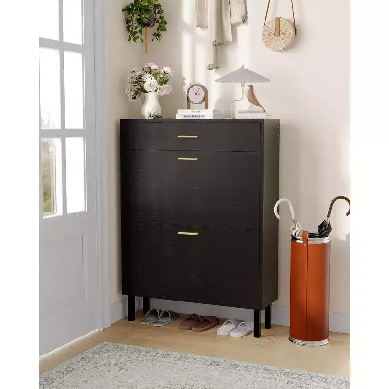 Meuble à chaussures pour entrée, Meuble de rangement pour chaussures autoportant avec 2 tiroirs basculants, Organisateur de rangement pour chaussures caché