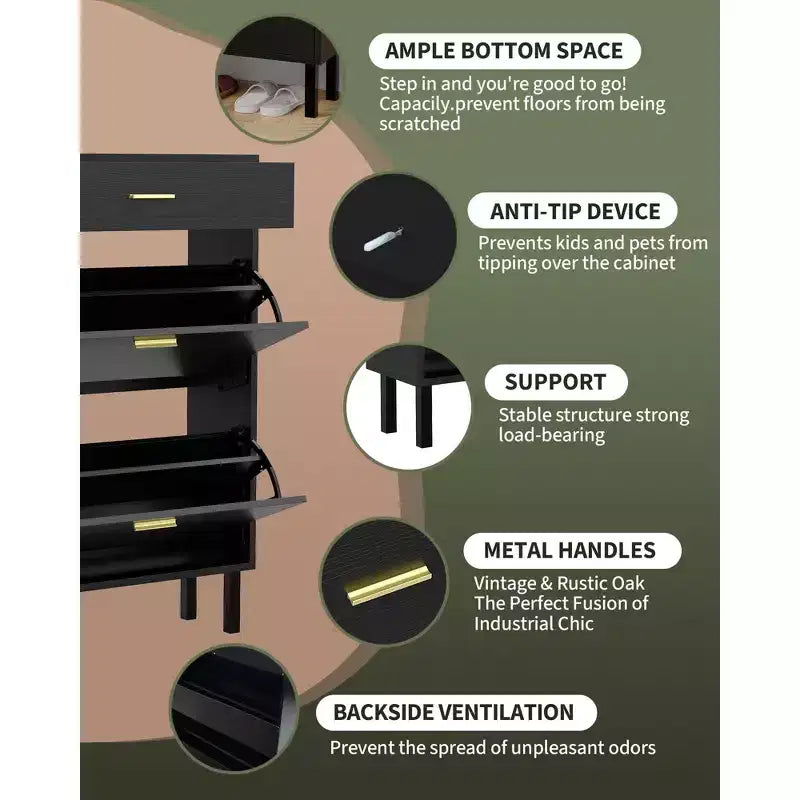 Meuble à chaussures pour entrée, Meuble de rangement pour chaussures autoportant avec 2 tiroirs basculants, Organisateur de rangement pour chaussures caché