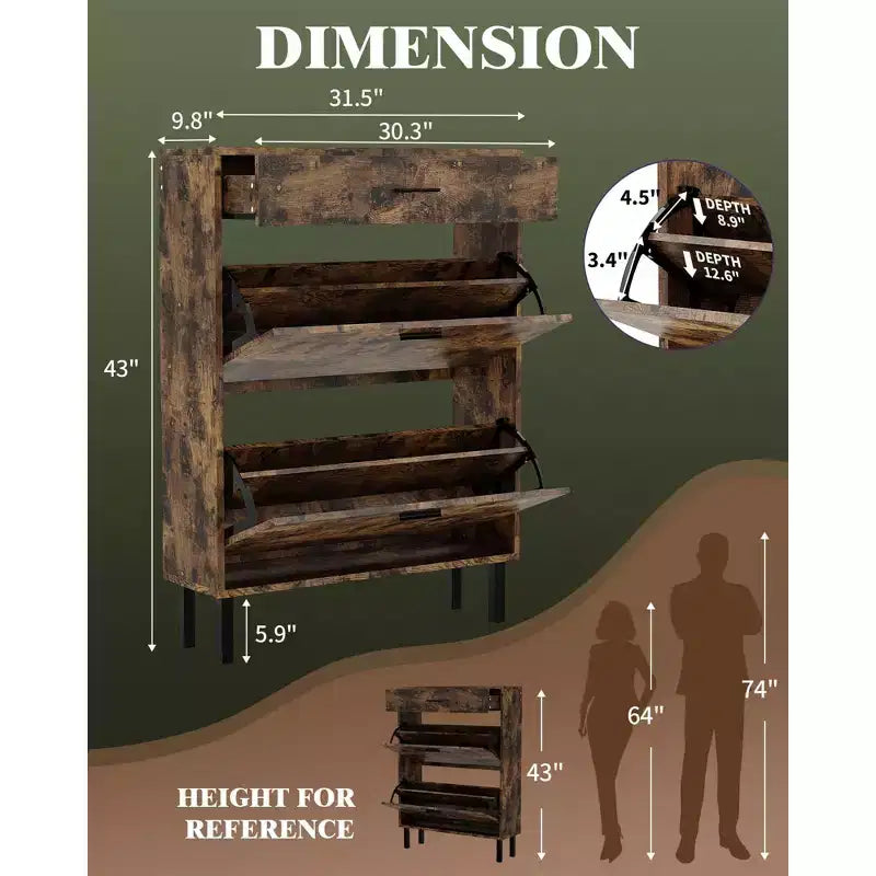 Meuble à chaussures pour entrée, Meuble de rangement pour chaussures autoportant avec 2 tiroirs basculants, Organisateur de rangement pour chaussures caché