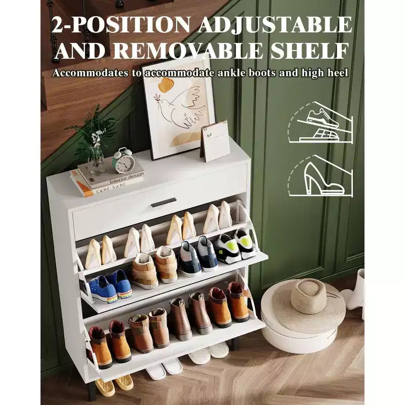 Meuble à chaussures pour entrée, Meuble de rangement pour chaussures autoportant avec 2 tiroirs basculants, Organisateur de rangement pour chaussures caché