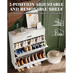 Meuble à chaussures pour entrée, Meuble de rangement pour chaussures autoportant avec 2 tiroirs basculants, Organisateur de rangement pour chaussures caché