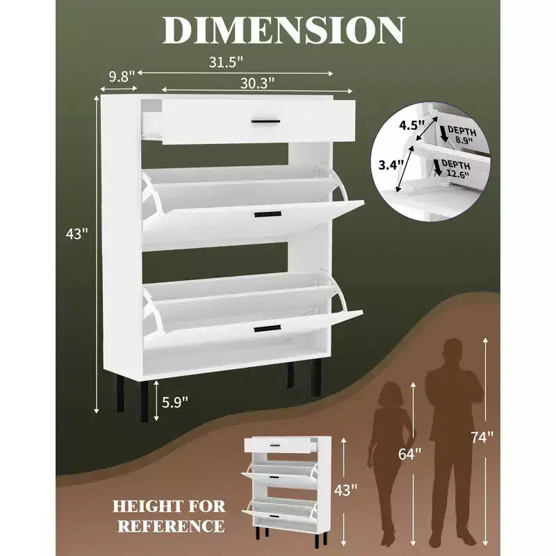 Meuble à chaussures pour entrée, Meuble de rangement pour chaussures autoportant avec 2 tiroirs basculants, Organisateur de rangement pour chaussures caché
