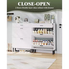 Meuble à chaussures pour entrée, Meuble de rangement pour chaussures autoportant avec 2 tiroirs basculants, Organisateur de rangement pour chaussures caché