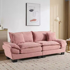 Canapé 2 places en velours côtelé Rembourré Assise profonde Canapé confortable avec oreillers pour chambre à coucher, salon, bureau Rose