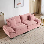 Canapé 2 places en velours côtelé Rembourré Assise profonde Canapé confortable avec oreillers pour chambre à coucher, salon, bureau Rose