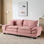 Canapé 2 places en velours côtelé Rembourré Assise profonde Canapé confortable avec oreillers pour chambre à coucher, salon, bureau Rose