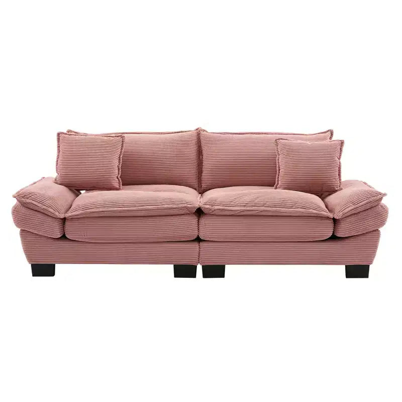 Canapé 2 places en velours côtelé Rembourré Assise profonde Canapé confortable avec oreillers pour chambre à coucher, salon, bureau Rose