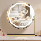 Miroir de maquillage à 19 LED avec éclairage dimmable 3 couleurs, contrôle tactile intelligent, rotation à 360°, support réglable et rangement pour coiffeuse