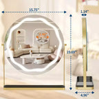 Miroir de maquillage à 19 LED avec éclairage dimmable 3 couleurs, contrôle tactile intelligent, rotation à 360°, support réglable et rangement pour coiffeuse