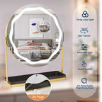 Miroir de maquillage à 19 LED avec éclairage dimmable 3 couleurs, contrôle tactile intelligent, rotation à 360°, support réglable et rangement pour coiffeuse