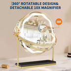 Miroir de maquillage à 19 LED avec éclairage dimmable 3 couleurs, contrôle tactile intelligent, rotation à 360°, support réglable et rangement pour coiffeuse