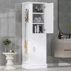 Meuble de rangement haut de salle de bain, meuble de rangement autonome avec crochet et étagère réglable en MDF blanc