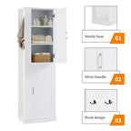 Meuble de rangement haut de salle de bain, meuble de rangement autonome avec crochet et étagère réglable en MDF blanc