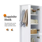 Meuble de rangement haut de salle de bain, meuble de rangement autonome avec crochet et étagère réglable en MDF blanc