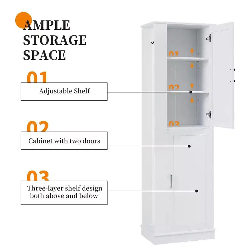 Meuble de rangement haut de salle de bain, meuble de rangement autonome avec crochet et étagère réglable en MDF blanc