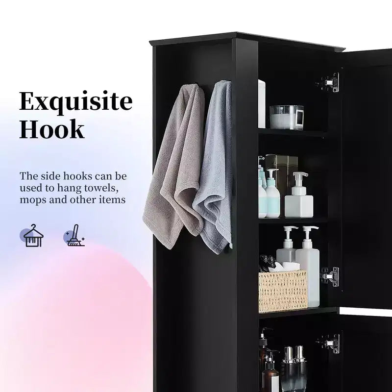 Meuble de rangement haut de salle de bain, meuble de rangement autonome avec crochet et étagère réglable en MDF blanc