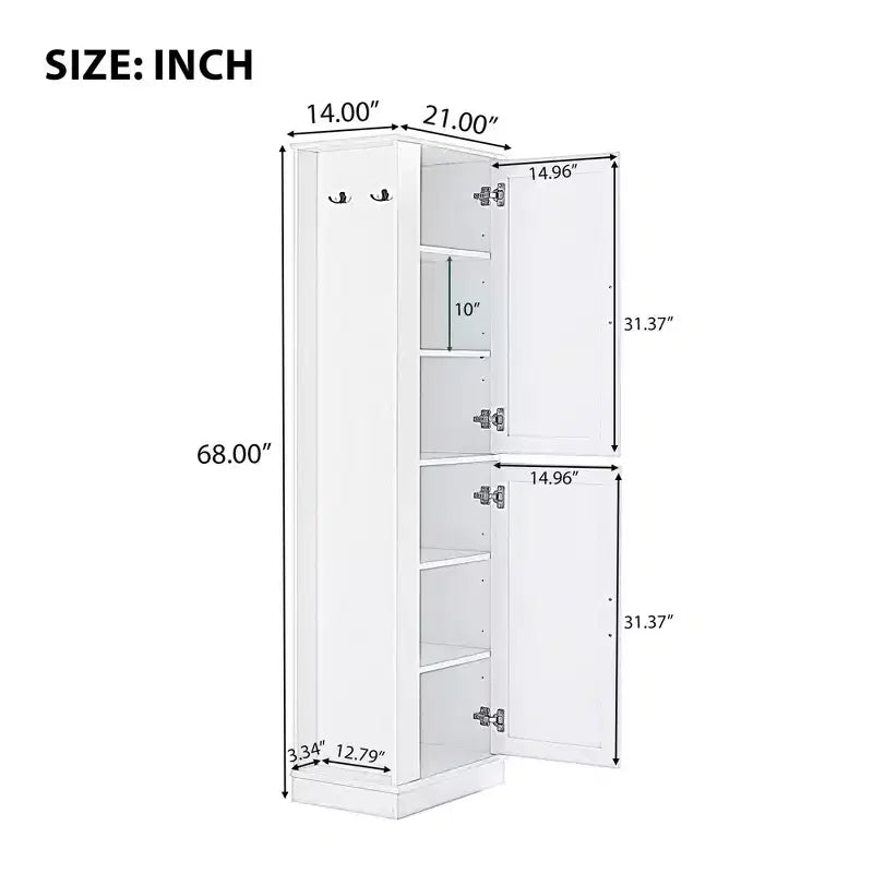 Meuble de rangement haut de salle de bain, meuble de rangement autonome avec crochet et étagère réglable en MDF blanc