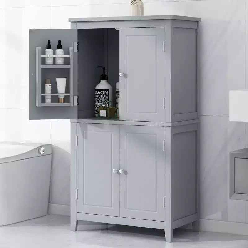 Meuble de Rangement Élégant pour Salle de Bain Meuble Autoportant de Salle de Bain avec 4 Portes